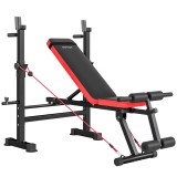 SPORTNOW Bancă Multifuncțională de Fitness cu Suport pentru Greutăți și Reglaje Ajustabile, Bancă de Greutăți cu Stație de Imersiuni, Extensie pentru