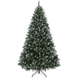 HOMCOM Pom de Crăciun Artificial 210 cm cu 1140 V&acirc;rfuri Efect Zăpadă 75 Conuri și Bază Metalică Pliabilă Verde și Alb | Aosom Romania