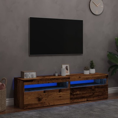Gossi dulapuri tv cu lumini led, 2 buc., lemn vechi, lemn prelucrat foto