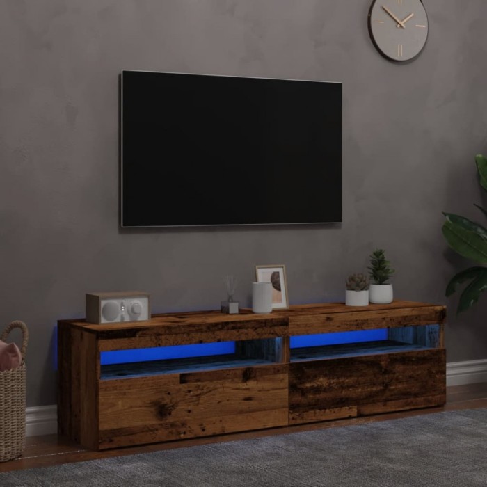 Gossi dulapuri tv cu lumini led, 2 buc., lemn vechi, lemn prelucrat