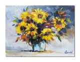 Cumpara ieftin Tablou pictat manual, Vaza cu floarea soarelui, stilizat, 40x30cm ulei pe panza
