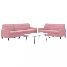 vidaXL Set de canapele cu perne, 2 piese, roz, catifea