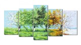 Cumpara ieftin Set 5 piese tablou pictat manual living, dormitor, Anotimpuri, 200x100cm ulei pe panza, Mircea Iordache