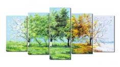 Set 5 piese tablou pictat manual living, dormitor, Anotimpuri, 200x100cm ulei pe panza, Mircea Iordache foto