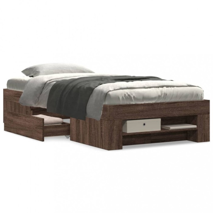 vidaXL Cadru pat fără saltea stejar maro 100x200 cm lemn prelucrat 3295491