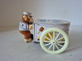Jucarie veche din tabla cu cheita Monkey Ice Cream Vendor Yone Japonia anii 60 pentru colectie restaurare