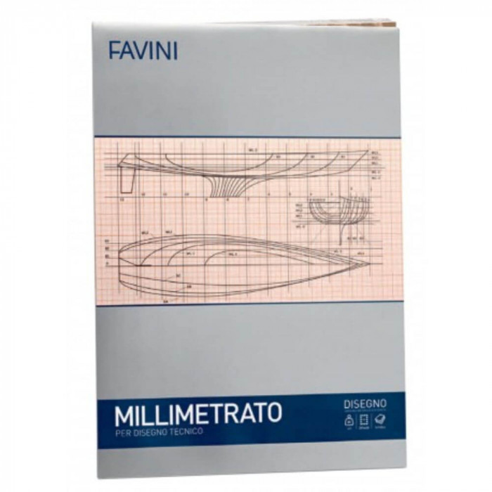 Hartie Milimetrica A4 Favini, 10 Coli/Top, 80 g/m&sup2;, Hartie Milimetrica pentru Desen Tehnic, Hartie Milimetrica pentru Schite, Foaie Milimetrica, Harti