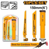 Set Panze Fierastrau Sabie 150 mm INGCO RSB1002, 10 buc, pentru lemn si metal, HCS + BI-Metal, 6T / 18T, tub depozitare inclus