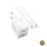 Incarcator Retea Cu Cablu USB-C HOCO N42 45W 3A 2 x USB-C Alb