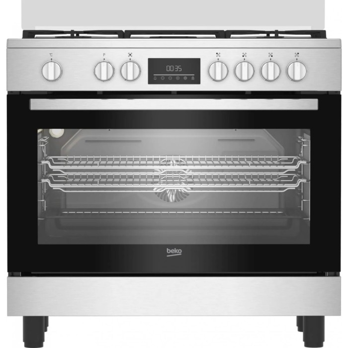 Aragaz mixt Beko BGM11226EX, 5 arzatoare, 8 functii, Timer, Blocare display, Siguranta flacara, Functie dezghetare, Clasa A, Culoare Inox