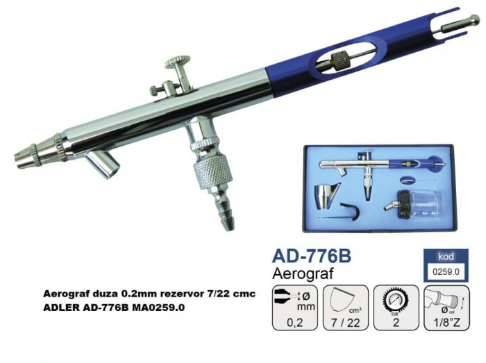 Aerograf duza 0.2mm rezervor 7/22 cmc ADLER AD-776B MA0259.0