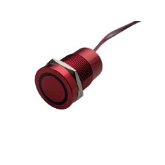 Buton tactil piezoelectric SPST 19mm, metalic rosu, LED rosu verde, NO, 12-24V DC, 0.2A, IP67, cu mentinere
