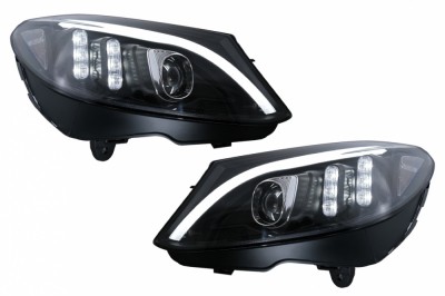 Faruri LED Mercedes C-Class W205 S205 A205 C205 (2014-2018) Negru Semnal Dinamic Secvential Performance AutoTuning foto