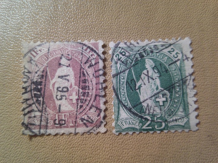 2 Timbre Elvetia 1862 stampilate , 25c si 1 fr