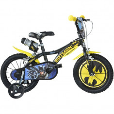 Bicicleta copii 14 inch, Batman, 4-5 ani, roti ajutatoare incluse