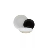 Set de masa APY din sticla, 18 piese, alb-negru, pentru 6 persoane