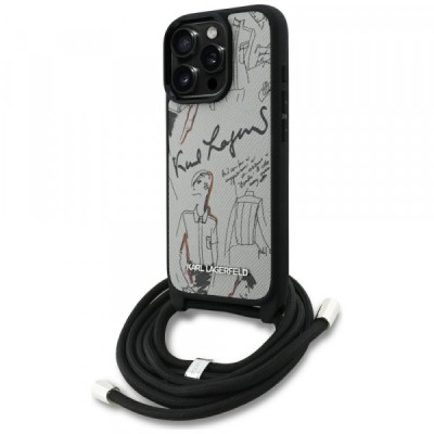Husa MagSafe pentru Apple iPhone 16 Pro Max, Karl Lagerfeld, Saffiano Crossbody, Gri foto