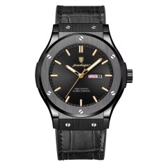 Ceas barbatesc Poedagar CS1805, piele naturala, negru, cadran negru