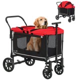 PawHut Hundewagen Hundebuggy pliabil pentru c&acirc;ini și pisici de p&acirc;nă la 30 kg 110 x 65 x 102 cm Rot | Aosom Romania