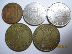 Romania (e172) &amp;#039;90 - 1 Leu 1993, 5 Lei 1995, 10 Lei 1992, 20 Lei 1991, 1992 foto