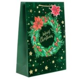 Sacosa cadou de Craciun, Verde, Catifelata, cu Coronita si Stelute Aurii, 30x12x42cm, CMCLASS