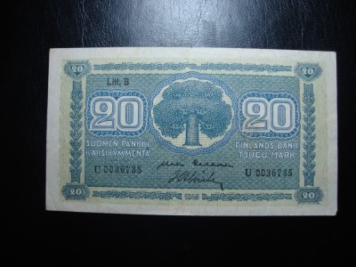 FINLANDA 20 MARK 1945 foto