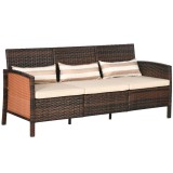 Outsunny Canapea de exterior cu 3 locuri, din ratan PE, cu perne confortabile și detașabile, 173x68x78 cm, maro | Aosom Romania