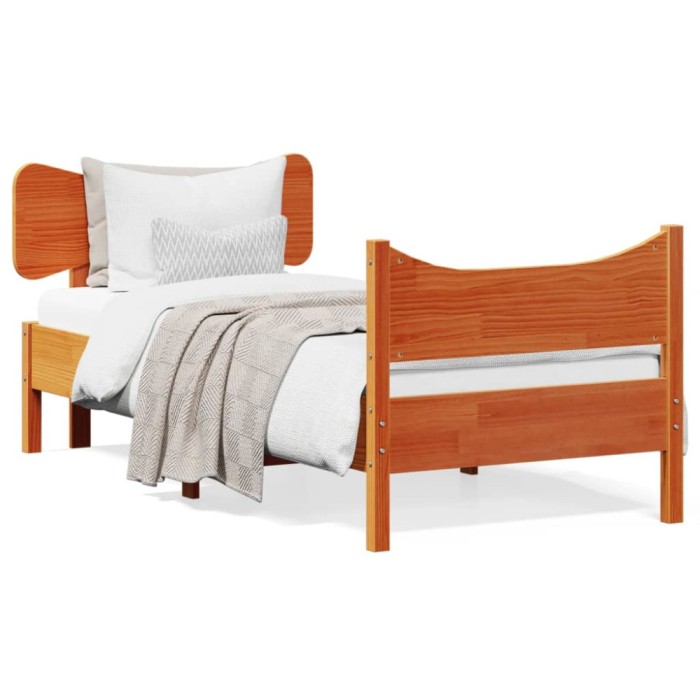 Cadru pat fara saltea, maro ceruit, 90x190 cm, lemn masiv pin