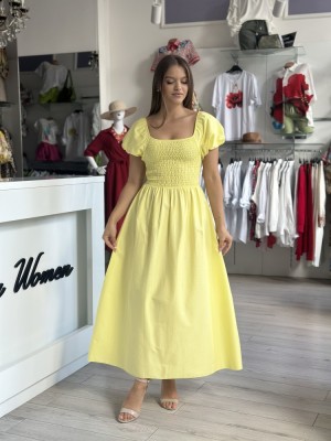 Rochie galbena lunga din bumbac foto