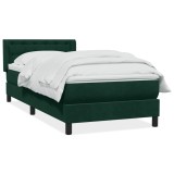 Cumpara ieftin Pat box spring cu saltea, verde inchis, 80x220 cm, catifea