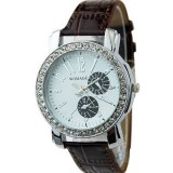 Ceas WOMAGE Fashion Dama Cu Strasuri, Quartz , Curea Piele -Maro, Analog, Casual, Inox