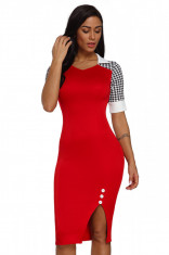 A585-232 Rochie midi, stil office, cu crapatura pe picior foto