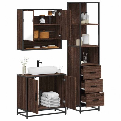vidaXL Set mobilier de baie, 3 piese, stejar maro, lemn prelucrat 3301159 foto