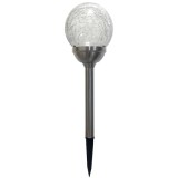 Set 4 lampi solare pentru gradina, tip sfera, dimensiuni 40 x 10 cm, cu fixare tip tarus, senzor de lumina, alb