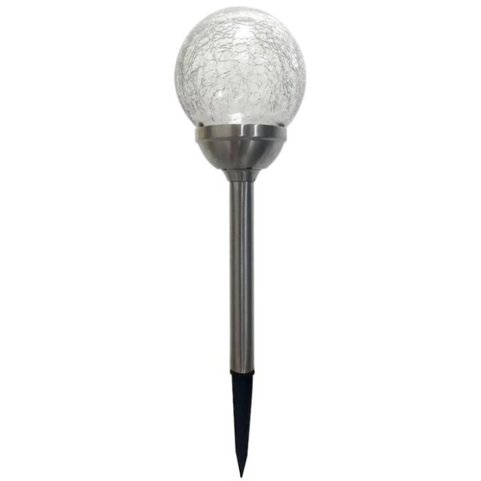 Set 4 lampi solare pentru gradina, tip sfera, dimensiuni 40 x 10 cm, cu fixare tip tarus, senzor de lumina, alb