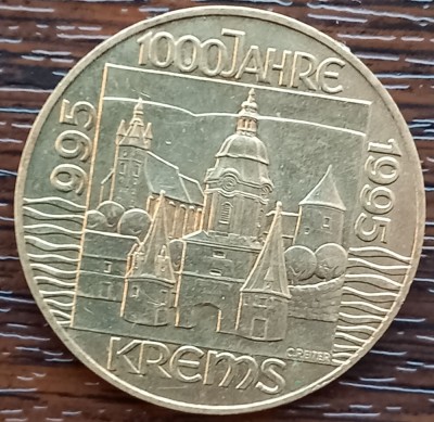 (M1967) MONEDA AUSTRIA - 20 SCHILLING 1995, 1000 ANI ORASUL KREMS foto