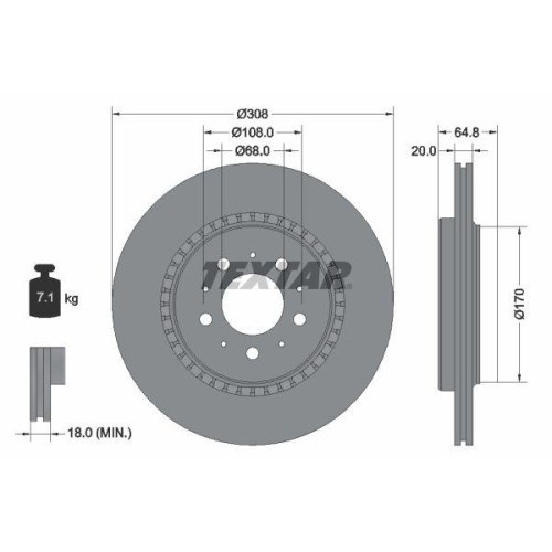 Set disc frana Volvo Xc90 I (275) 06.02-01.15, Xc90 I Van (275) 06.02-01.15, Spate, 308X20mm, ventilat, TEXTAR