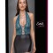 Rochie scurta, stransa, cu top cu decolteu din dantela si aspect de doua piese,