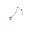 Piercing Surub Nostril - TITAN - argintiu piatră roz - 0.8x6x2