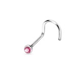 Piercing Surub Nostril 0.8x6x2 - argintiu piatră roz