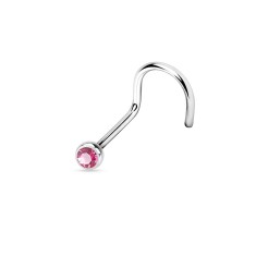 Piercing Surub Nostril 0.8x6x2 - argintiu piatră roz