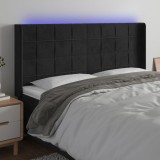 VidaXL Tăblie de pat cu LED, negru, 183x16x118/128 cm, catifea