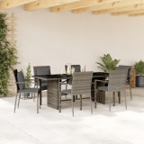 VidaXL Set mobilier de grădină cu perne, 7 piese, gri, poliratan