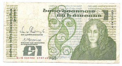 Irlanda 1 Pound / Punt 17.07.1989 - (Doyle &amp;amp; Cromien) GJK534402, B11, P-70d foto