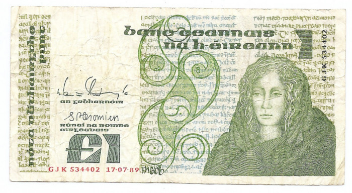 Irlanda 1 Pound / Punt 17.07.1989 - (Doyle &amp; Cromien) GJK534402, B11, P-70d
