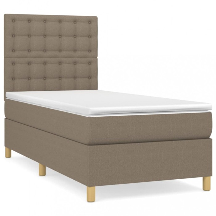 Pat box spring cu saltea, gri taupe, 80x200 cm, textil