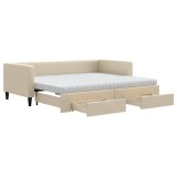 Cumpara ieftin Pat de zi cu extensie si sertare, crem, 90x200 cm, textil