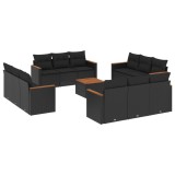 Set mobilier de gradina cu perne, 13 piese, negru, poliratan