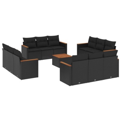 Set mobilier de gradina cu perne, 13 piese, negru, poliratan foto