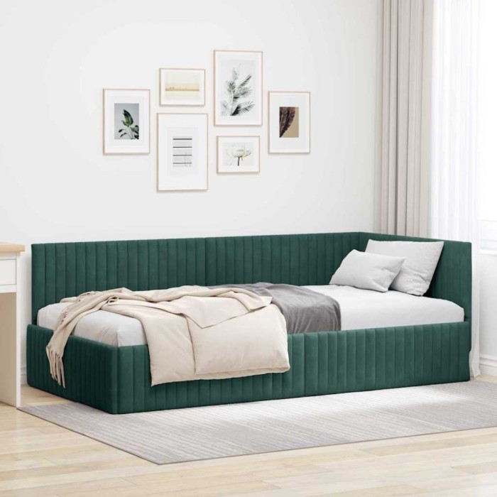 vidaXL Cadru de pat colțar Verde &icirc;nchis 100 x 200 cm Catifea